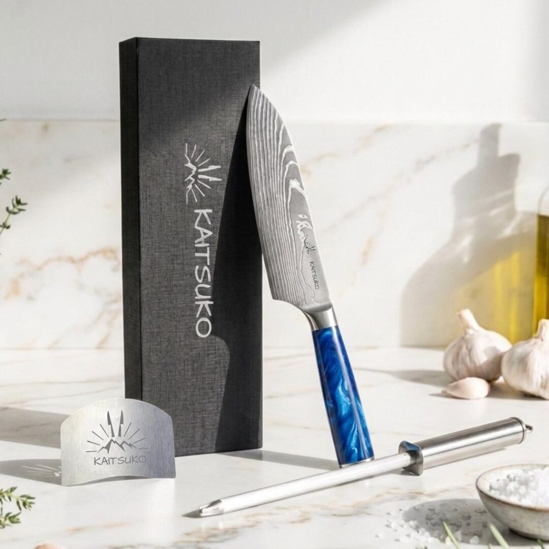pack couteau japonais guyto et accessoire de cuisine tanaka bleu ocean