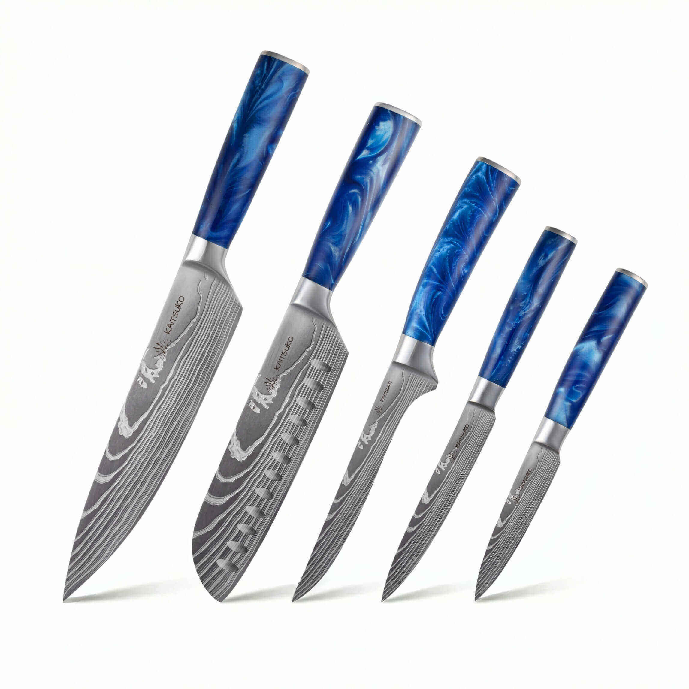 Set de 5 couteaux japonais Chef Tanaka manche bleu océan