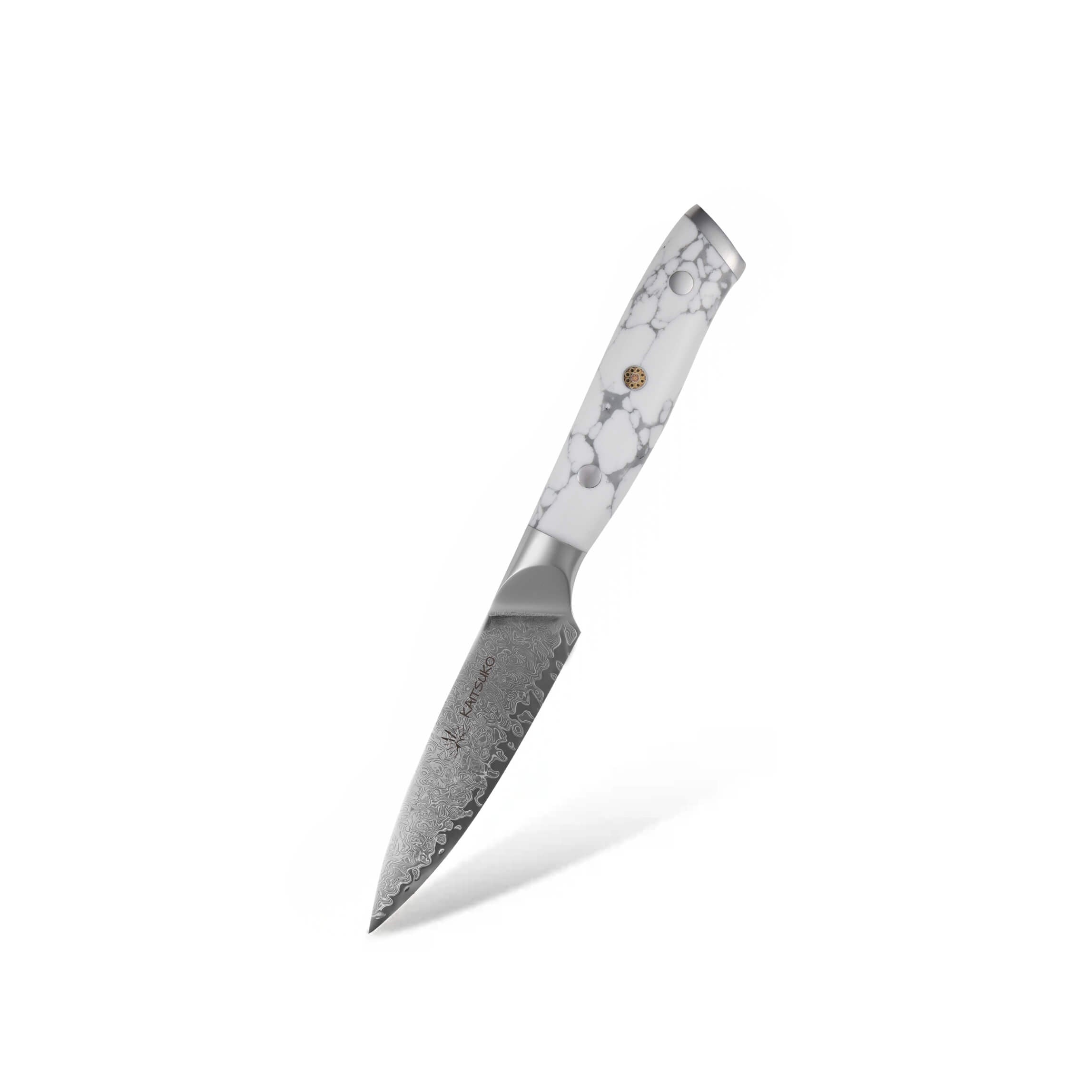Couteau d'office acier damas Yakumoto pierre blanche